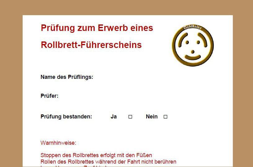 Rollbrett-Prüfung - Beim "Rollen, Rutschen, Fahren" mit dem Rollbrett sammeln die Kinder viele Bewegungs- und Wahrnehmungserfahrungen.  Rollbrett-Prüfung